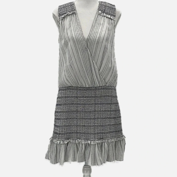 Veronica Beard Cox Smocked Dress in Off-White/Blue -- NEW - Size Large - Picture 2 of 9